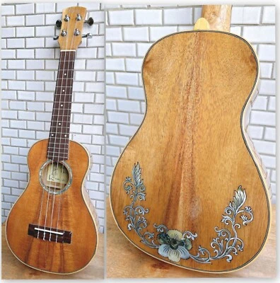 Alulu Solid Acacia Koa wood Concert Ukulele, flower inlay HU1635 - Image 1 of 4