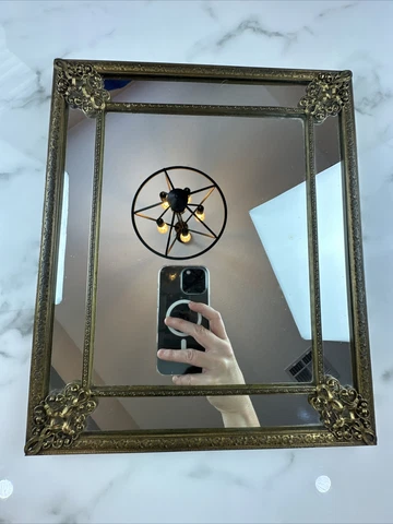Antique Brass Stand Vanity Mirror Rectangle Cover