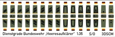 3DSCALEMODELWORX Dienstgradabzeichen Bundeswehr Heeresaufklärer schwarz auf oliv 1:35