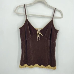 Vintage old navy Lace trim Bow Front brown V Neck Tank Top Size L - Picture 1 of 6