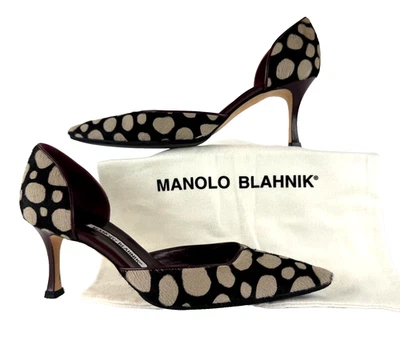 Zapatos de salón Manolo Blahnik Pony 6,5 EE. UU. 36,5 UE marrón beige tacón bolso auténtico Foto 1 de 4