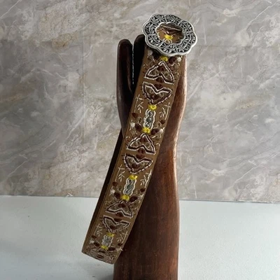 Cinturón de cuero Lucky Brand para mujer pequeño metal floral hebilla bordado boho Foto 1 de 4