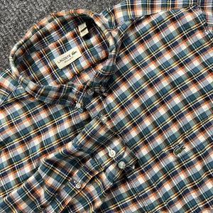 Lacoste Shirt Mens 2XL Blue Orange Plaid Regular Fit Button Down Long Sleeve - Picture 1 of 14
