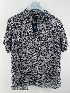 Lucky Brand Navy Leaves Pattern Linen Blend Button Down Shirt XL (X7) - Picture 1 of 11