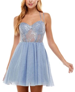 City Studio Women's Juniors Lace Corset-Top Dress (Chambray, 15) - Imagen 1 de 5