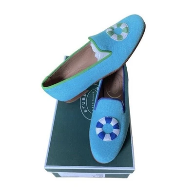 NUEVO Mocasín Stubbs & Wootton Mujer 7.5 Azul Aqua Palma Playa Zapatilla España Nuevo en Caja Foto 1 de 4
