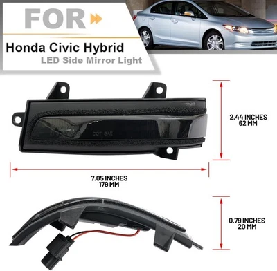 2x Smoke Clip-On LED Side Mirror Blinker Lamp For 12-14 Honda Civic Sedan Hybrid - Image 1 of 4
