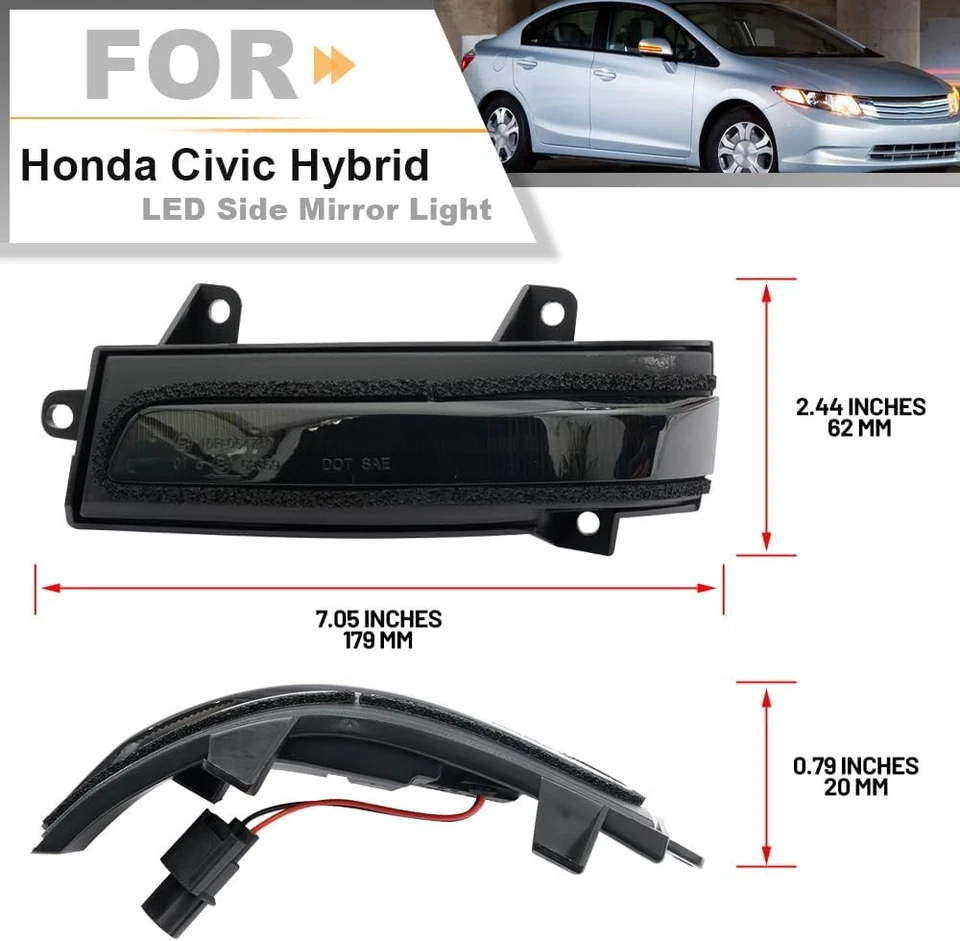 2x Smoke Clip-On LED Side Mirror Blinker Lamp For 12-14 Honda Civic Sedan Hybrid - Image 1 of 4