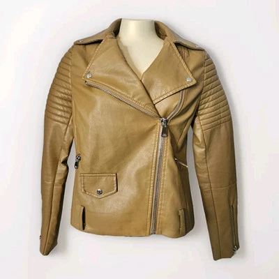 Love Tree Biker Moto Jacket Tan Caramel Color Womens Small With Zipper Pockets - Image 1 of 4
