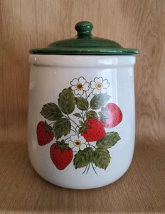 10" McCoy Erdbeere Land Vintage Kanister Glas, grüner Deckel USA #133 mit Dichtung - Bild 1 von 14