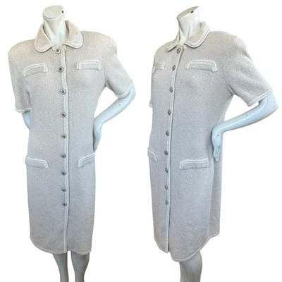 Vestido a medida vintage años 80 Don Sayres For Wellmore beige tweed con botones  Foto 1 de 4