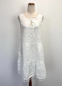 Francesca Bettini Italy Womens Dress S 8 White Shift Linen Tassels Coastal Boho - Picture 1 of 10