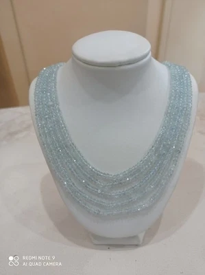 collana  acqua marina  5 fili   -  chiusura argento 925mm - Immagine 1 di 4