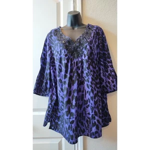 Lane Bryant Purple Cheetah Print Peplum Blouse Women’s 14/16 MobWife office - Picture 1 of 11