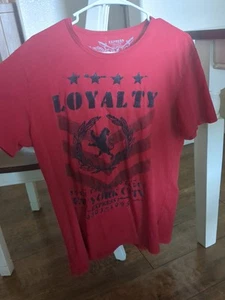 Express t-shirt Large L mens red black logo felt cotton slim flared tapered cut - Picture 1 of 5