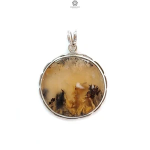 14.66gms Tiger Dendrite Agate Gemstone Round 925 Sliver Bezel Set Pendant 2.00" - Picture 1 of 8