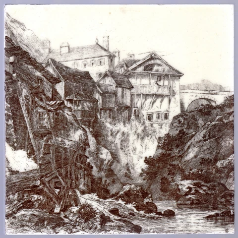 Mintons Ltd - c1885 - Splügen Switzerland - Antique Pictorial Tile Cover