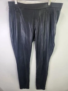 HUE Faux Leather Pants Womens Size Medium Black Stretch Straight Leg Flat Front - Picture 1 of 7