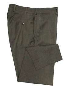 D47 Santorelli Beige Black Pinhead Flat Front Dress Pants Mens 34/30 100% Wool - Picture 1 of 10