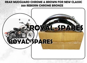 REAR MUDGUARD CHROME & BROWN FIT FOR ROYAL ENFIELD CLASSIC 350 REBORN - Picture 1 of 23