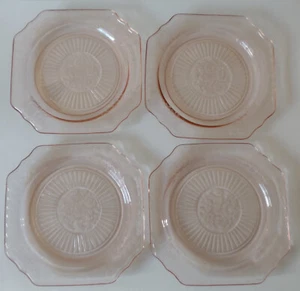 Vtg Anchor Hocking Mayfair Open Rose Pink Depression four 8.25in LUNCHEON PLATES - Picture 1 of 8