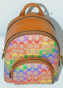 COACH CARRIE BACKPACK 23 PETITE RAINBOW SIGNATURE CANVAS GLOVETANNED LEATHER NEW - Picture 1 of 12