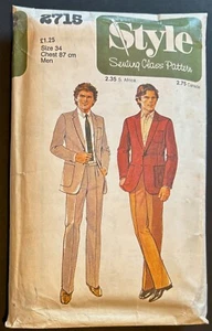 Vintage sewing pattern 70s Style 2715 men's jacket cut pants uncut 34" W 28" - Picture 1 of 2