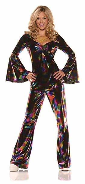 70's-80's Disco Pantsuit 2Pc "Wet Look" Poly Fabric Multi Color Print Costume - Image 1 of 1