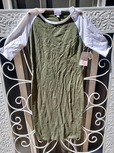 Lularoe Julia XS Olive Baseball Short Sleeve Midi Pencil Casual Shirt Dress - Picture 1 of 3