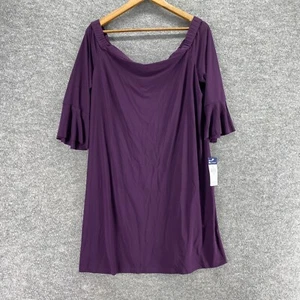 New Chaps Dress Women XL Purple Shift Short 3/4 Sleeve Round Neck Casual Solid - Picture 1 of 10