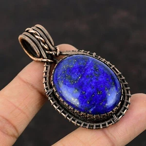 Lapis Lazuli Gemstone Jewelry Copper Mother Gift Wire Wrapped Pendant 2.48" - Picture 1 of 6