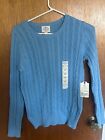 st johns bay classic cable knit sweater womens Petite Small Heritage Blue NWT