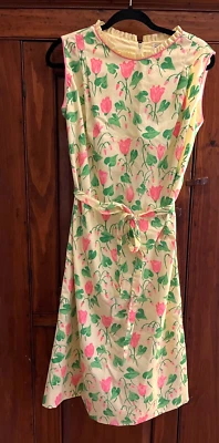 Vestido The Vested Gentress Talla 12 Vintage Años 60 Cambio Rosa Amarillo Estampado Floral Foto 1 de 4