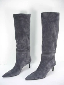 HAZY LEAD (GRAY) SUEDE PIONTED TOE PULL ON KNEE HIGH BOOTS WOMEN'S 37 MINT - Picture 1 of 12