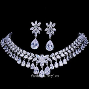 Conjuntos de joyería nupcial de circonita cúbica de lujo para damas fiesta boda joyería collar - Imagen 1 de 23