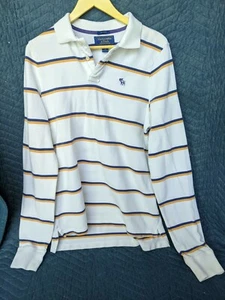 Abercrombie & Fitch Long Sleeve White Striped 90's Cotton Men's Medium Vintage - Picture 1 of 12
