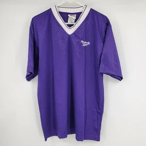 Maglione vintage Reebok uomo viola fantasia look scollo a V Y2K maglia sportiva grande - Foto 1 di 9