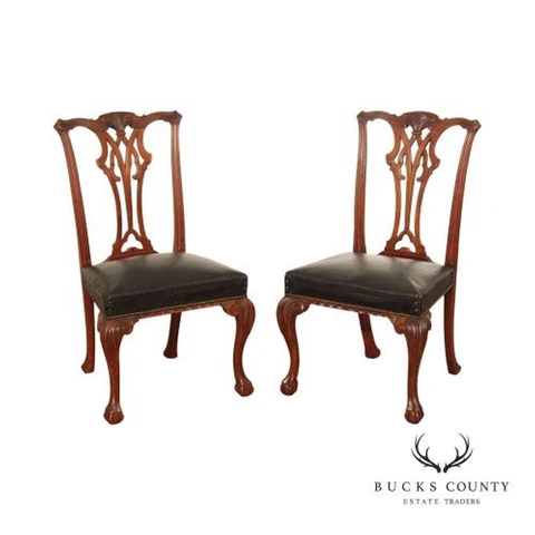 Antique W. Walker & Sons Chippendale Style Pair of Side Chairs Cover