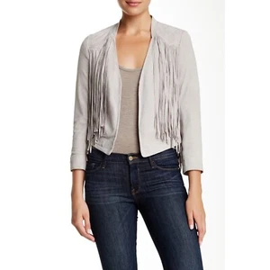 NEW DOMA Genuine Goat Suede Leather Fringe Jacket SIZE LARGE L in soft gray - Picture 1 of 6
