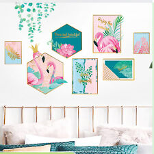 WALL STICKER Pink Green Flamingo Frame Tropical Leaves Removable PVC Living Room