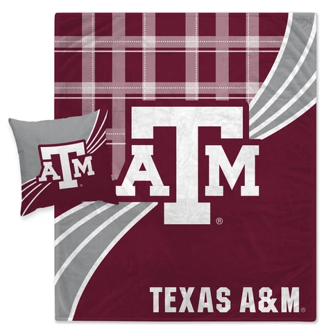 Texas A&M Aggies Plaid Wave Lightweight Blanket & Pillow Combo Set Cover