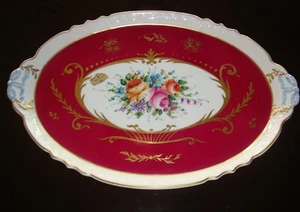 PLATO BANDEJA CAFÉ TÉ FIRMADO A MANO LIMOGES 20" MUY GRANDE, ROSAS Y ORO - Imagen 1 de 9