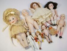 AS FOUND Antique Vintage Bisque NINE Dolls Glass Eyes Parts Repair Lot Germany +