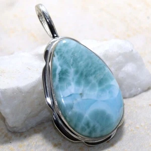 Larimar 925 Silver Plated Fine Finish Gemstone Pendent 2" Ethnic Gift GW - Picture 1 of 3