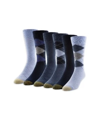 Meias masculinas Gold Toe Crew Aquafx 6 pares tamanho 6-12,5 cores sortidas casual argila - Imagem 1 de 4