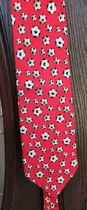 Soccer Ball Silk Mens Neck Tie Rivety of Boston Red White Black Balls Coach Tie - Picture 1 of 7