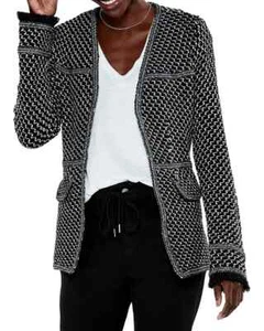 Nic + Zoe L20911 Womens Black/White Woven Midi Open-Front Blazer Size M - Picture 1 of 4