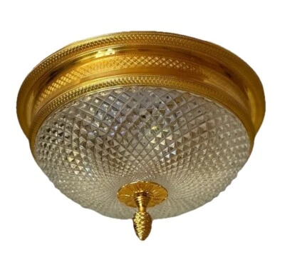 Lámpara de techo francesa de cristal moleteado montaje empotrado Dore bronce latón Foto 1 de 4