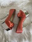Steve Madden Moskow Womens Pink Satin Orange Bow Platform Heel Pumps Size 8