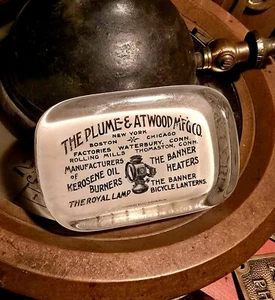 Plume Atwood MfG Co Banner Bicycle Lanterns C1895 Antique Glass Advertising  - Picture 1 of 9